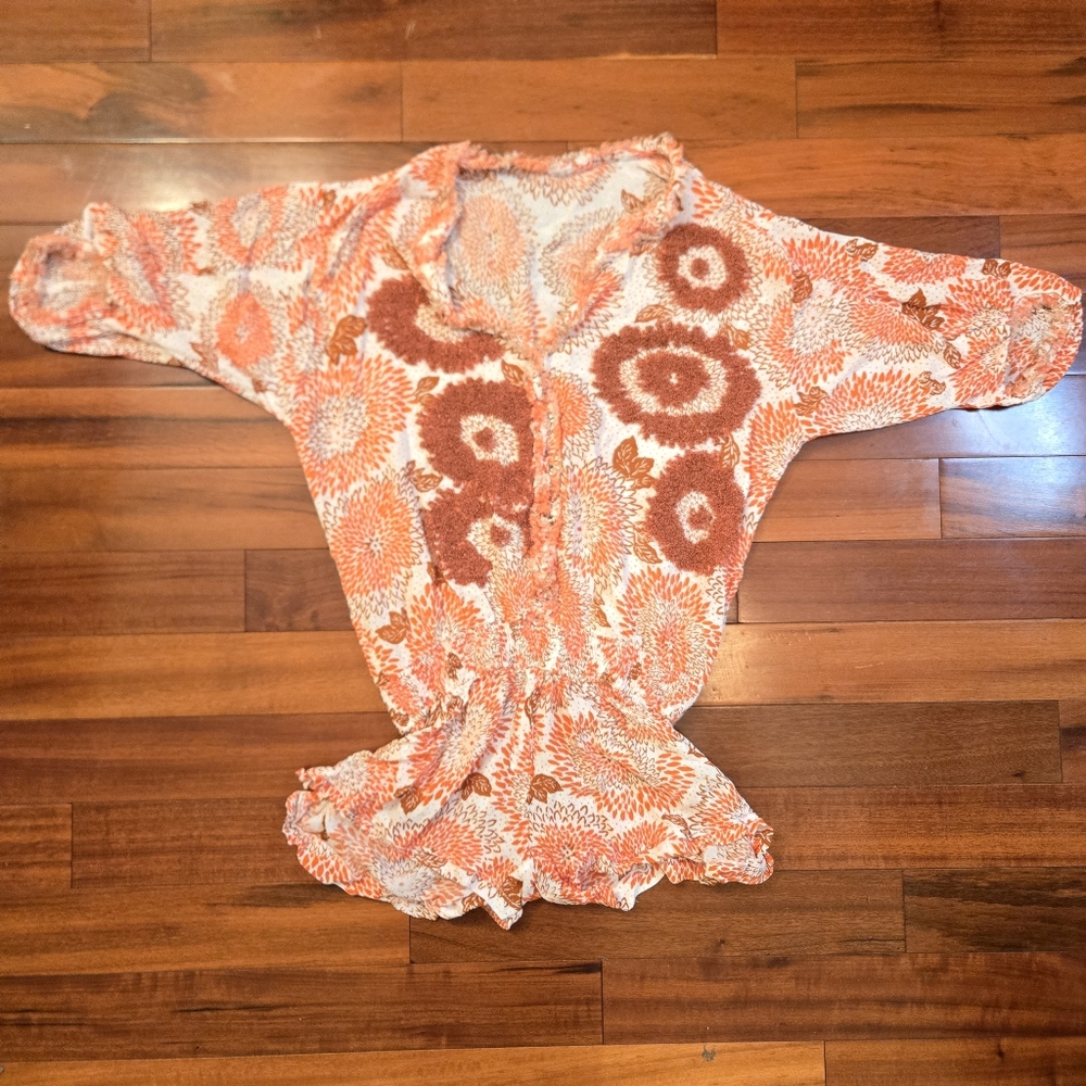 Poupette St. Barth Floral Print Romper,Rust Orange & White, Travel, Vacation